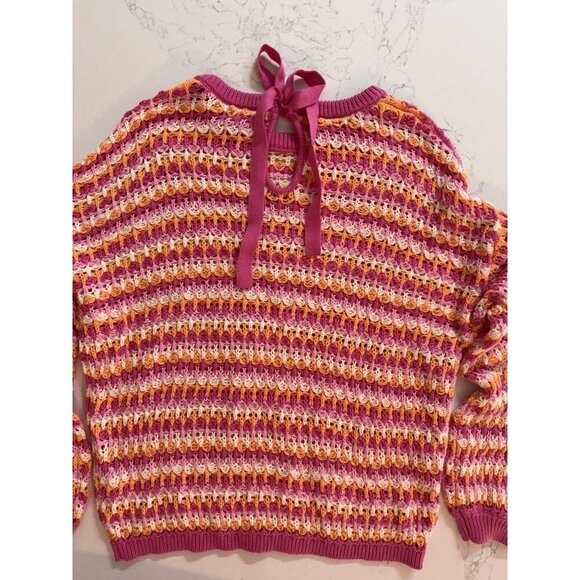 NWT Blu Pepper Crochet Sweater Women's Small Striped Colorful Tie Back Dillards - Picture 10 of 14